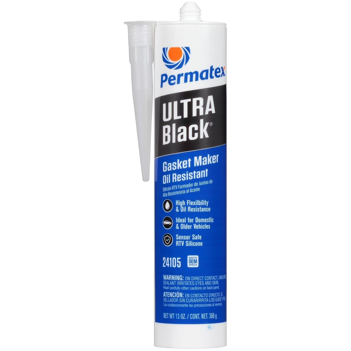 Permatex 24105 Ultra Black Maximum Oil Resistance RTV Silicone Gasket Maker, Sensor Safe and Non-Corrosive, for High Flex and Oil Resistant Applications 13 oz