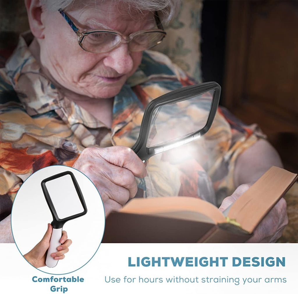 Folding Handheld Magnifying Glass with Light, 5X Large Rectangle Reading Magnifier with Dimmable LED for Seniors with