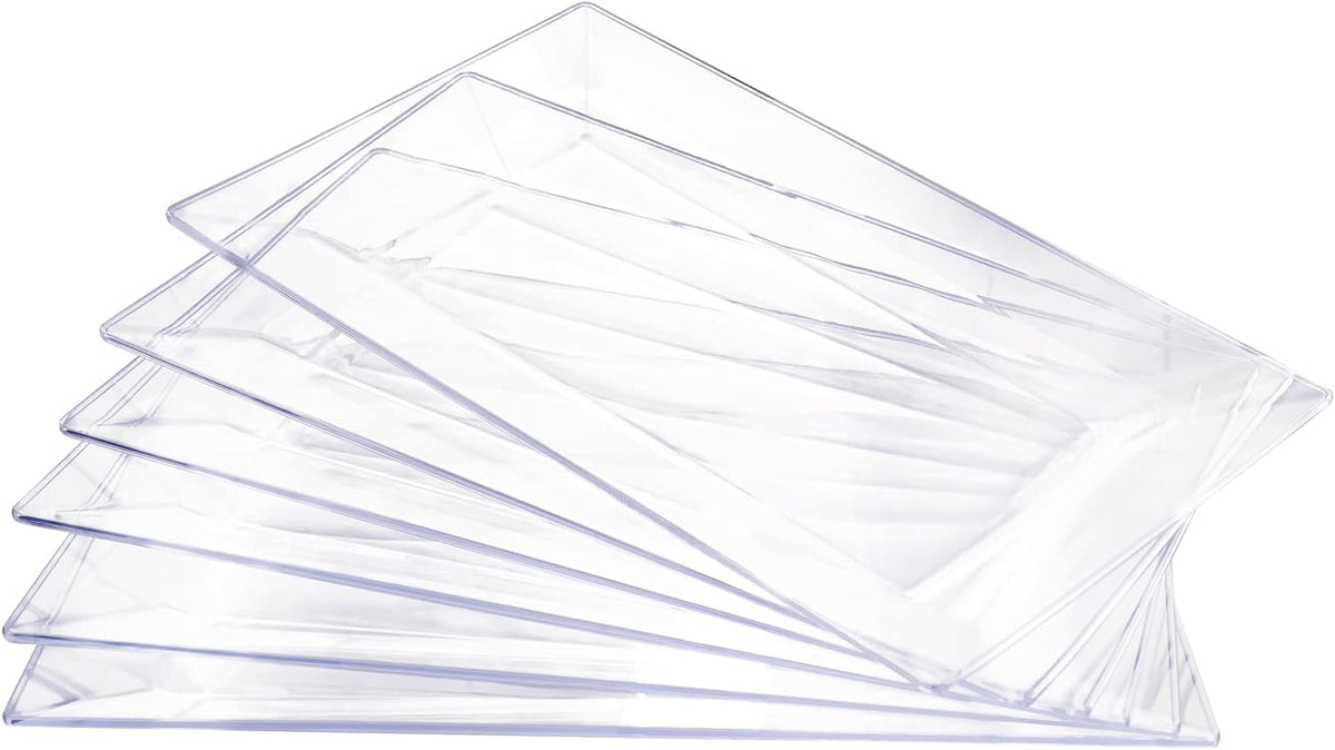 12 Pack Plastic Serving Trays, Heavy Duty Clear Plastic Serving Platters 13”×8” Rectangle Disposable Serving Platters