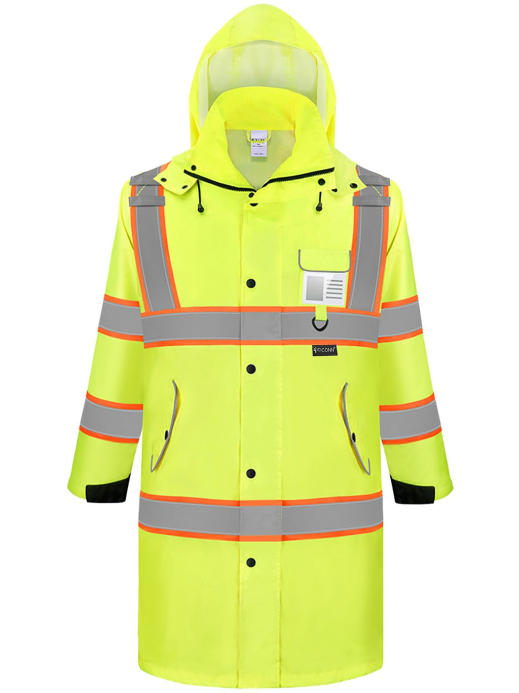 Reflective Rain Coat, Waterproof ANSI Class 3 Hi Vis Trench Coat