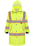 Reflective Rain Coat, Waterproof ANSI Class 3 Hi Vis Trench Coat