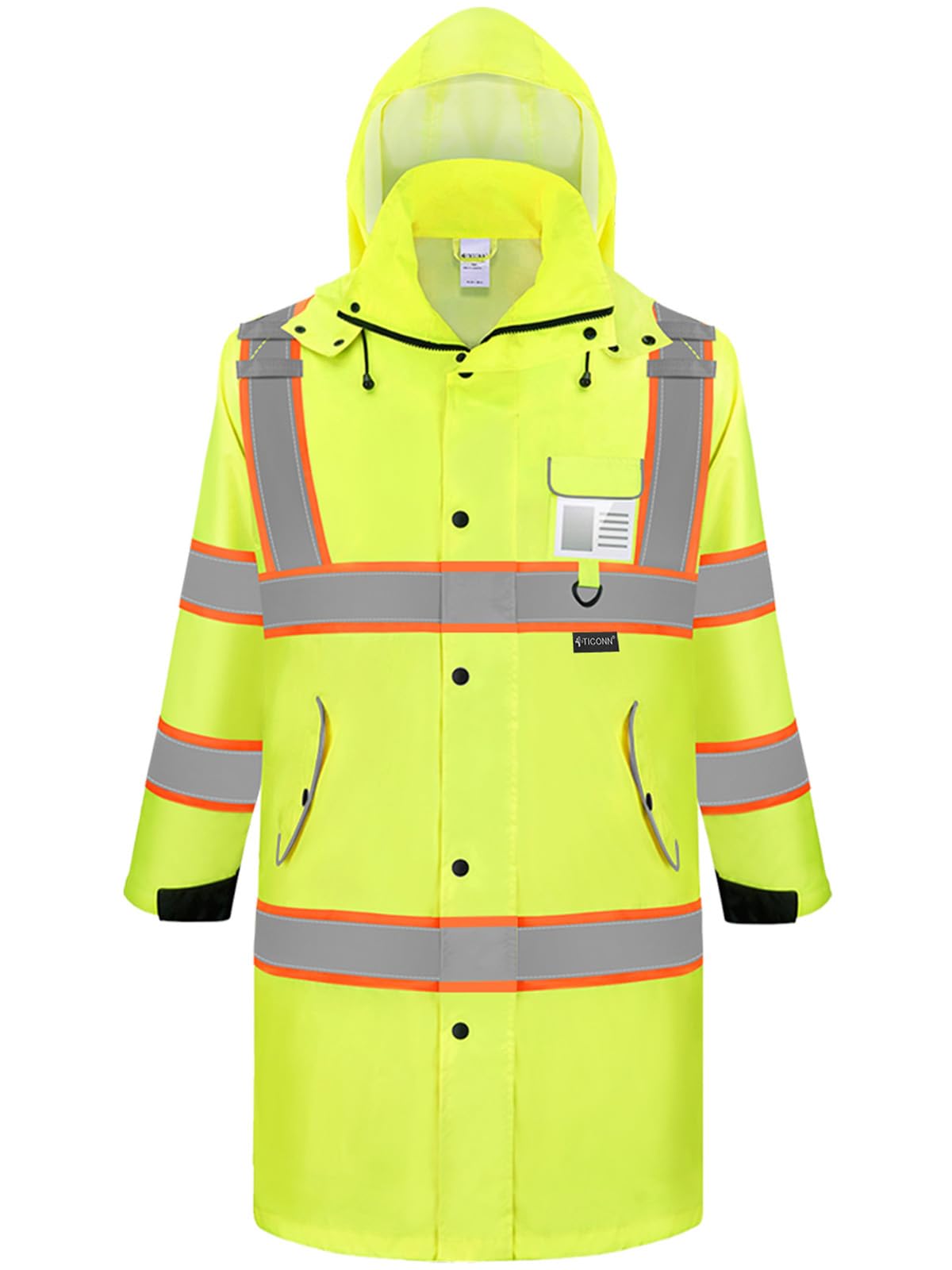 Reflective Rain Coat, Waterproof ANSI Class 3 Hi Vis Trench Coat