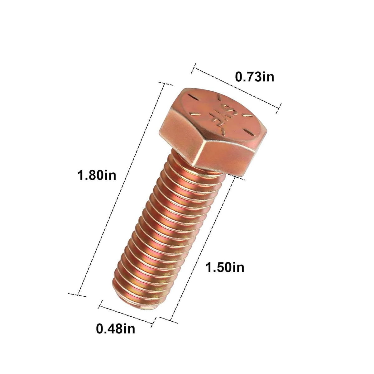 1/2-13 x 1-1/2" Grade 8 Hex Cap Coarse Large Bolts - 10 Pcs