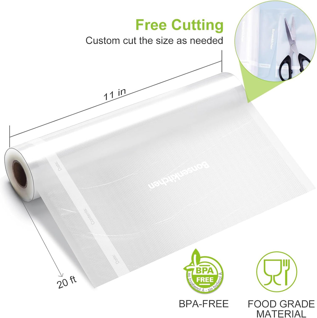 Vacuum Sealer Bags, 11" x 20' Rolls 2 Pack for Food Storage