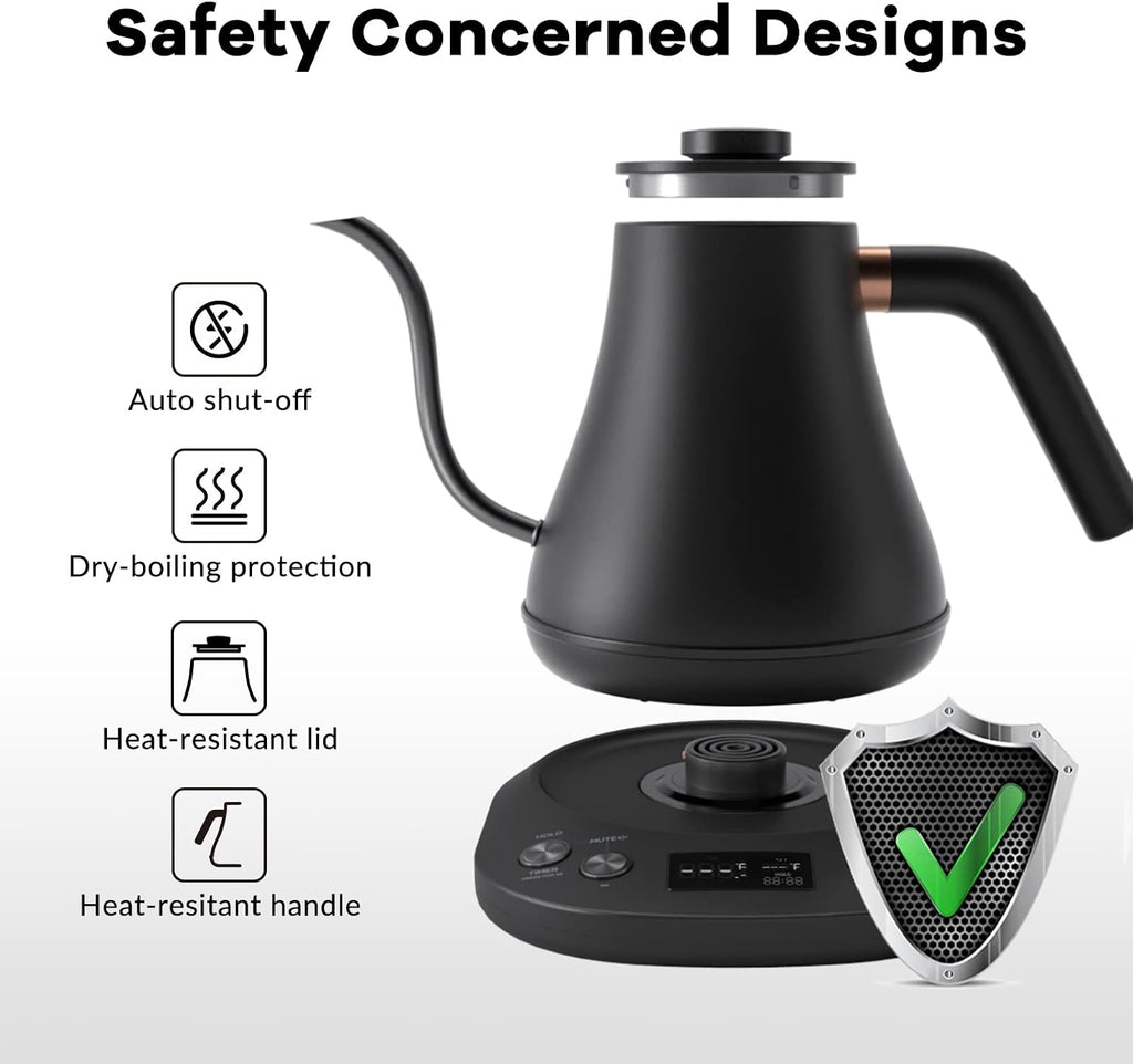Electric Kettle Gooseneck Pour Over Kettle ±1℉ Temperature Control Quick Heating Water Boiler for Coffee & Tea &