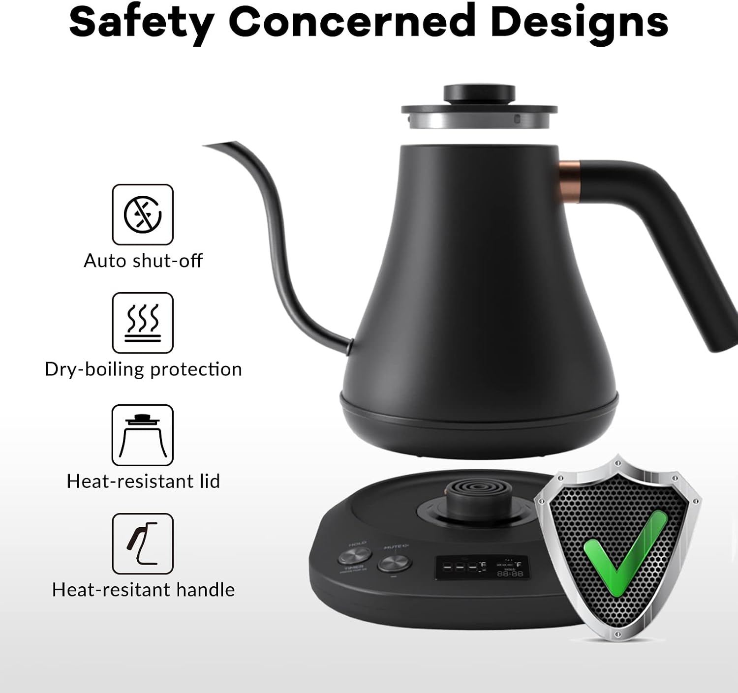 Electric Kettle Gooseneck Pour Over Kettle ±1℉ Temperature Control Quick Heating Water Boiler for Coffee & Tea &