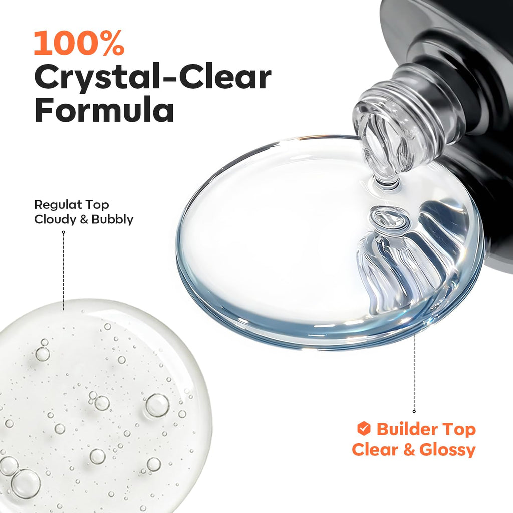 Builder Nail Gel Top Coat Clear 15ml No Wipe Apex Building | Ultra Gloss Gel Polish Self Leveling Crystal Top Coat