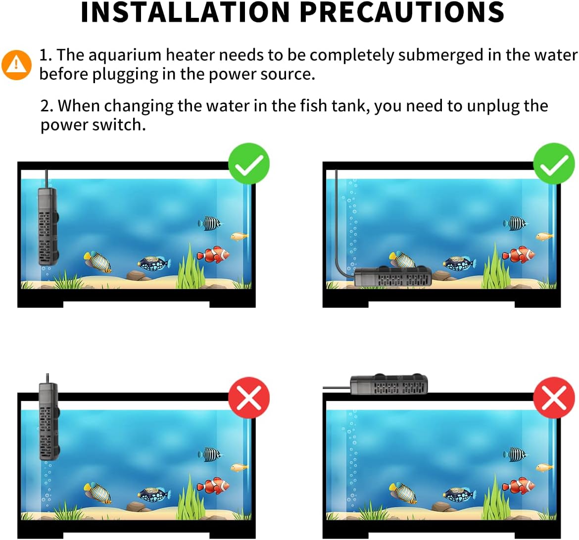 Aquarium Heater, 50W/100W/200W/300W/500W Submersible Fish Tank Heater with Over-Temperature Protection and Automatic