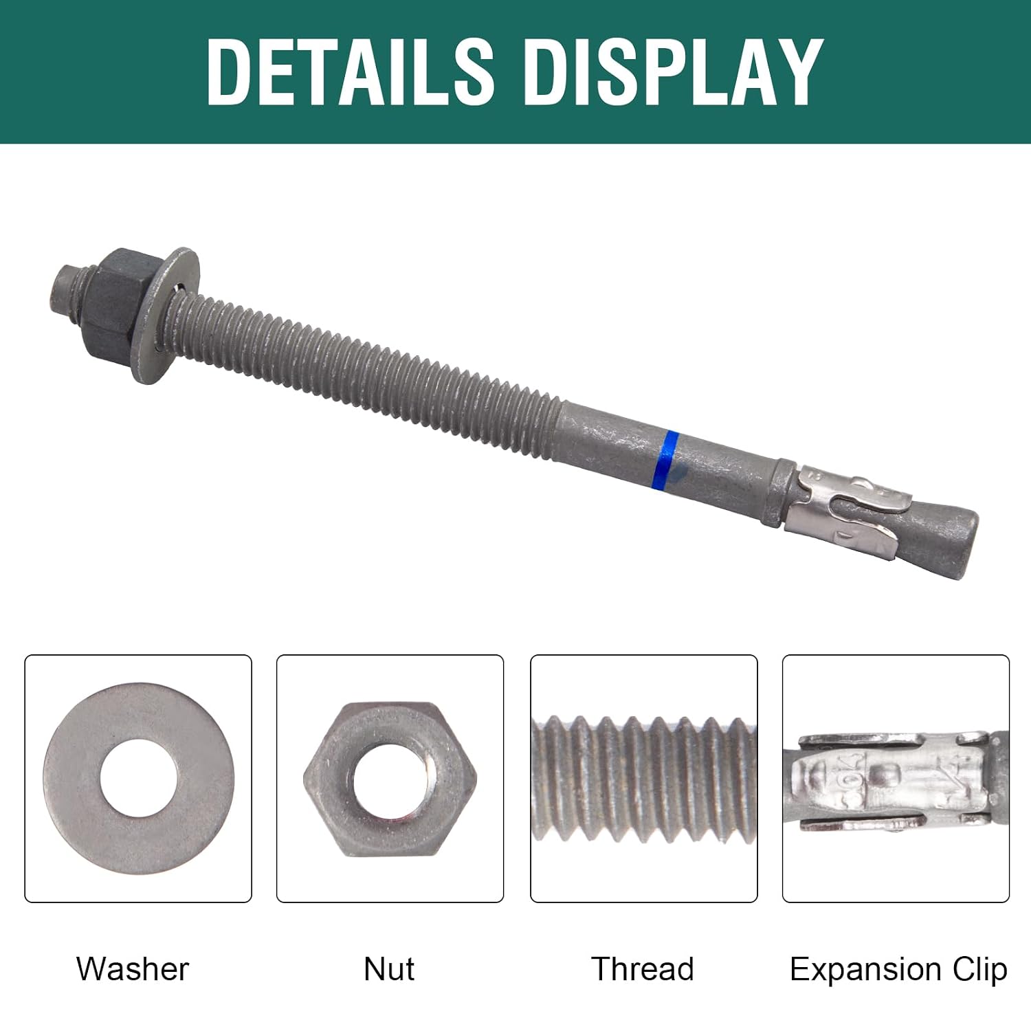 1/2" x 7" Concrete Anchors (20 Pack) Wedge Anchors Bolts, Hot Dip Galvanized
