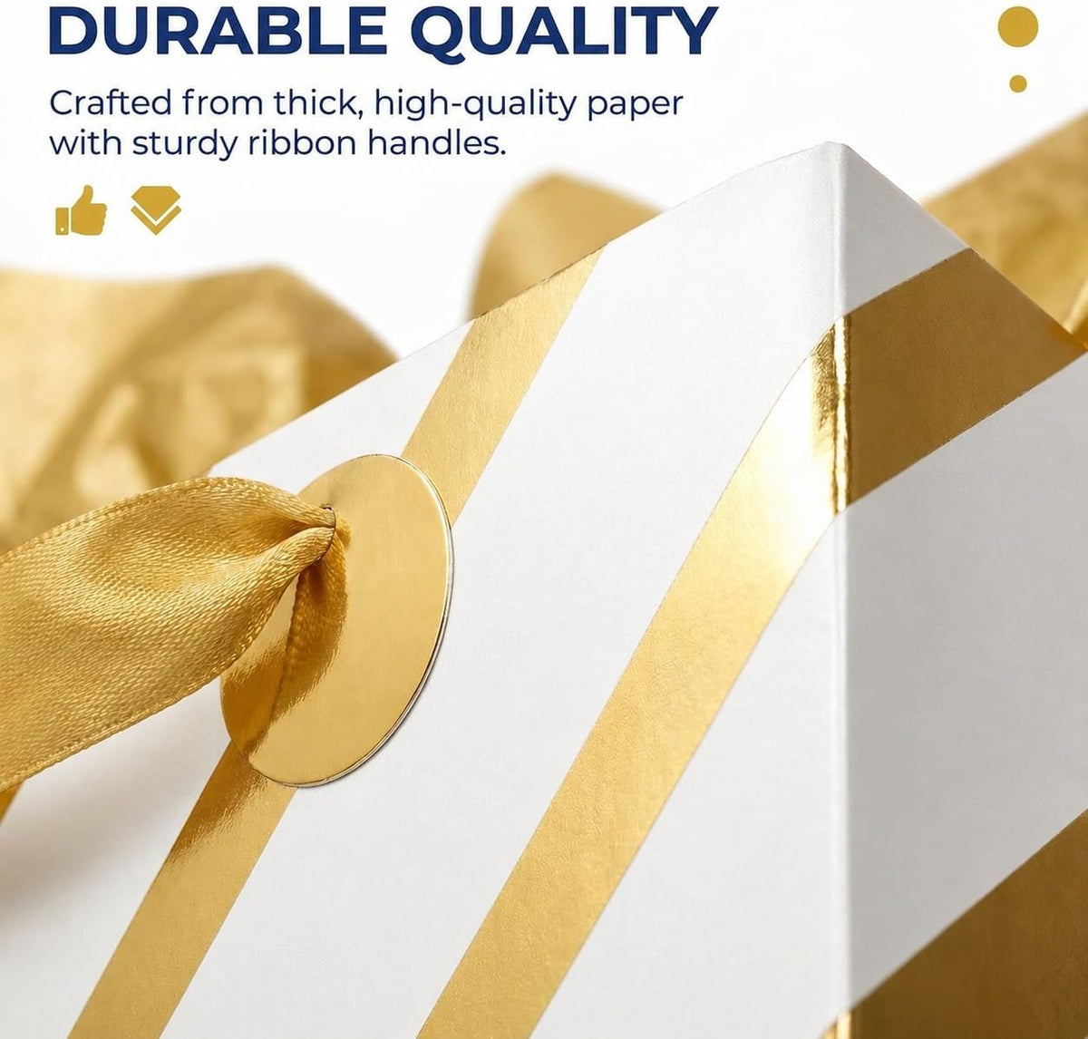 Large Gift Bags, White & Gold Design, Tissue Paper, 3 Pack