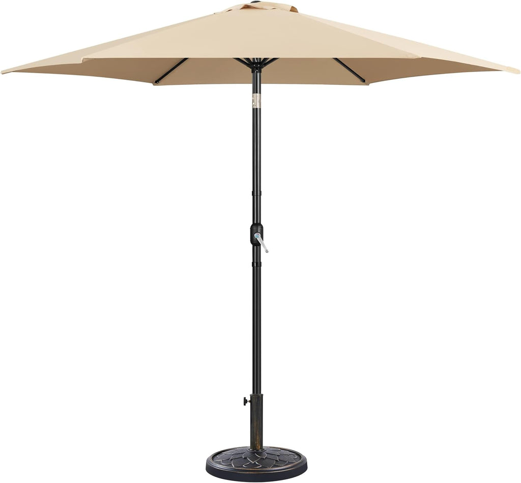 10FT Patio Sunshade with 26.5lb Umbrella Base Outdoor Table Sunshade w/Push Button Tilt, Crank and Sturdy Ribs, Patio