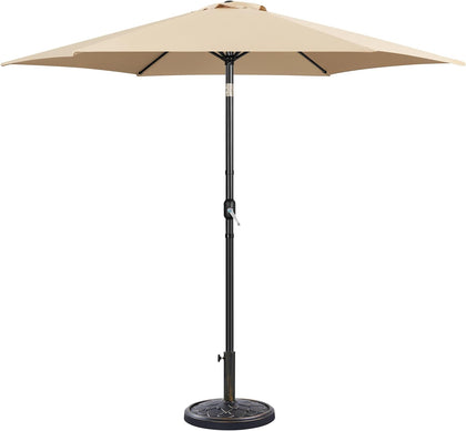 10FT Patio Sunshade with 26.5lb Umbrella Base Outdoor Table Sunshade w/Push Button Tilt, Crank and Sturdy Ribs, Patio