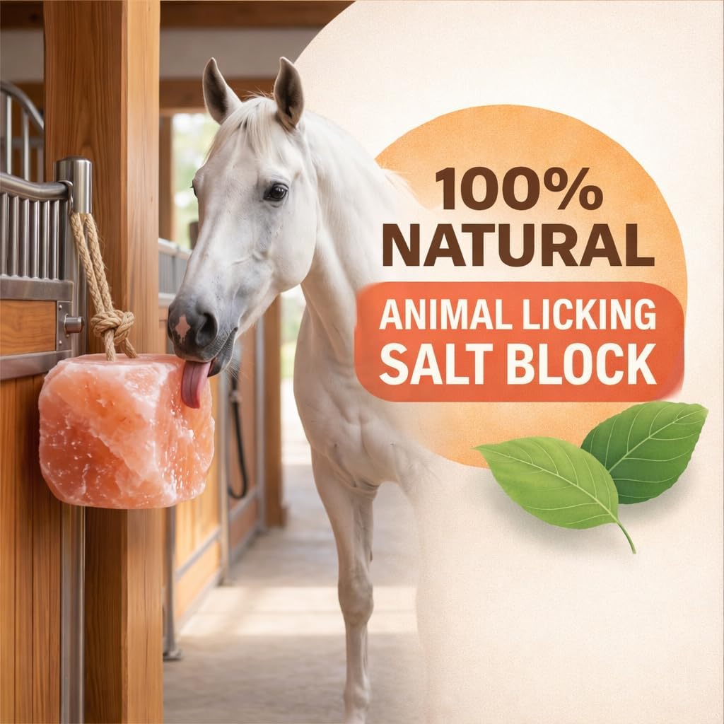 6 Premium Himalayan Pink Salt Lick Blocks with 36 Inch Hanging Rope for Deer, Horses, Cattle, Goats, Sheep &