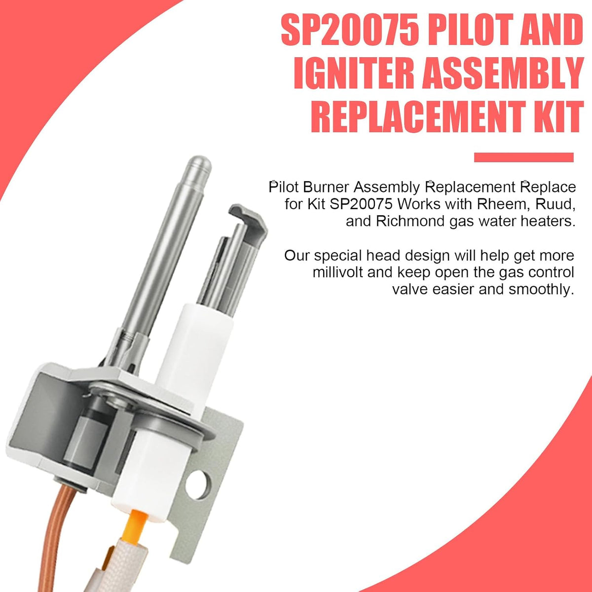 Ketofa SP20075 Pilot and Igniter Assembly, NG Water Heater Pilot Assembly