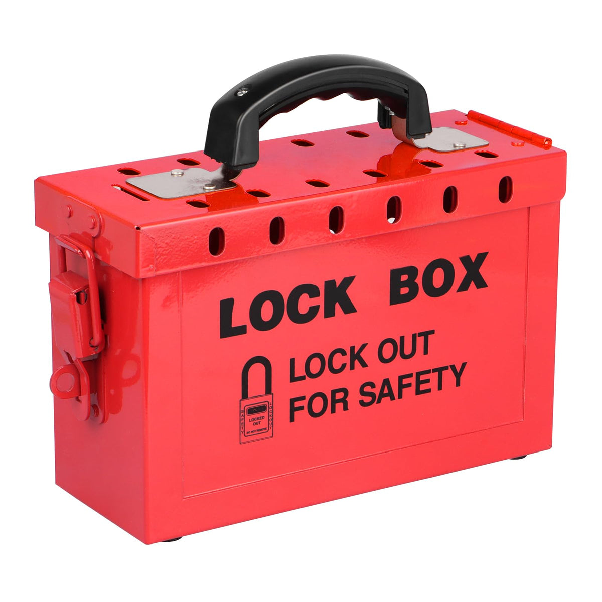 Lockout Tagout Box Portable Loto Group Lock Box, 12 Padlock Capacity, Red