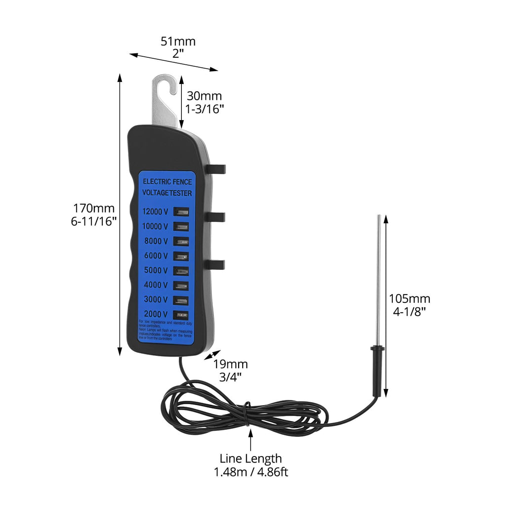 Electric Fence Voltage Tester, 12KV Fence Tester, 8 Neon Lights Testing Tool, Fault Finder for Farms