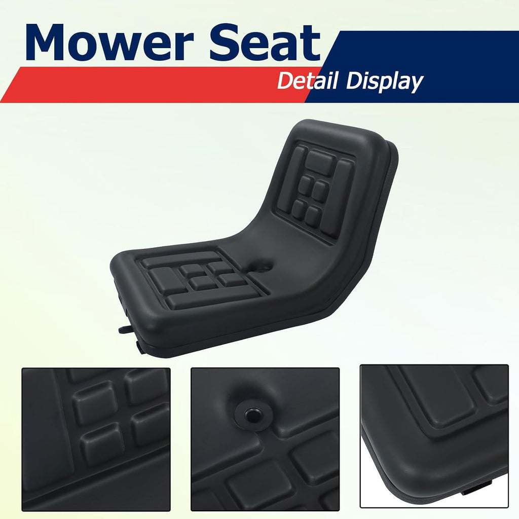 Universal Compact High Back Lawn Tractor Seat, Adjustable Seat | Black Mower Seat With Mounting Bolt Patterns, With