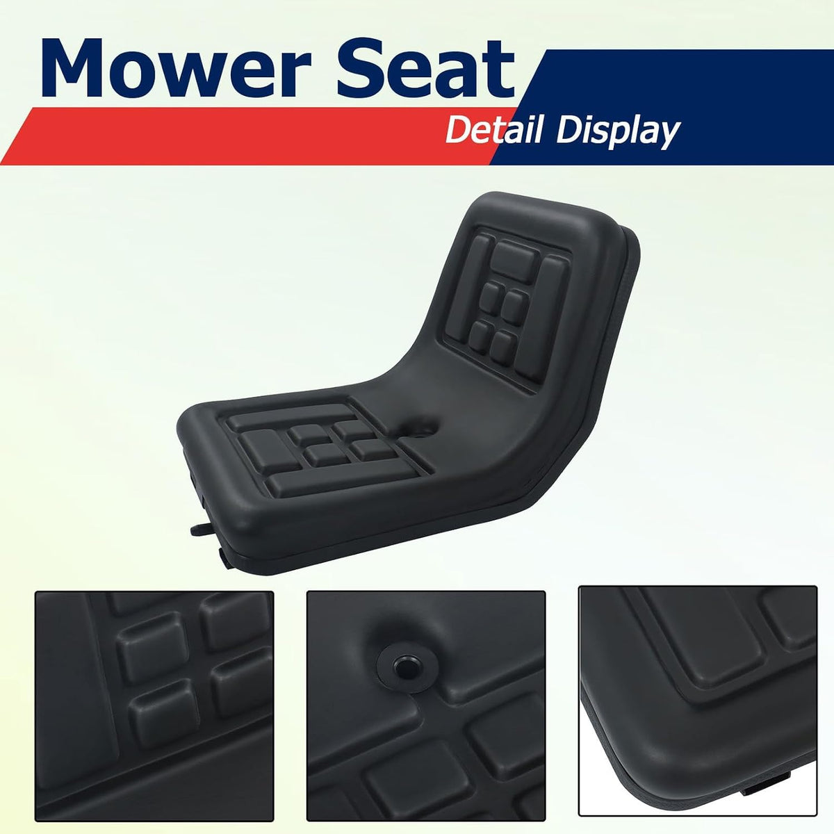 Universal Compact High Back Lawn Tractor Seat, Adjustable Seat | Black Mower Seat With Mounting Bolt Patterns, With
