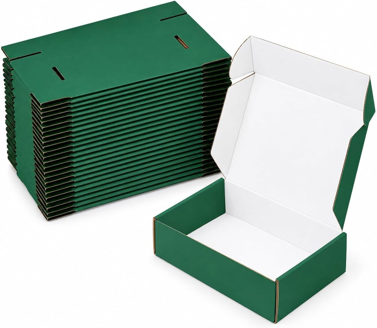 6x2x2" Green & White Corrugated Mailer Boxes for Shipping, 50 Pcs