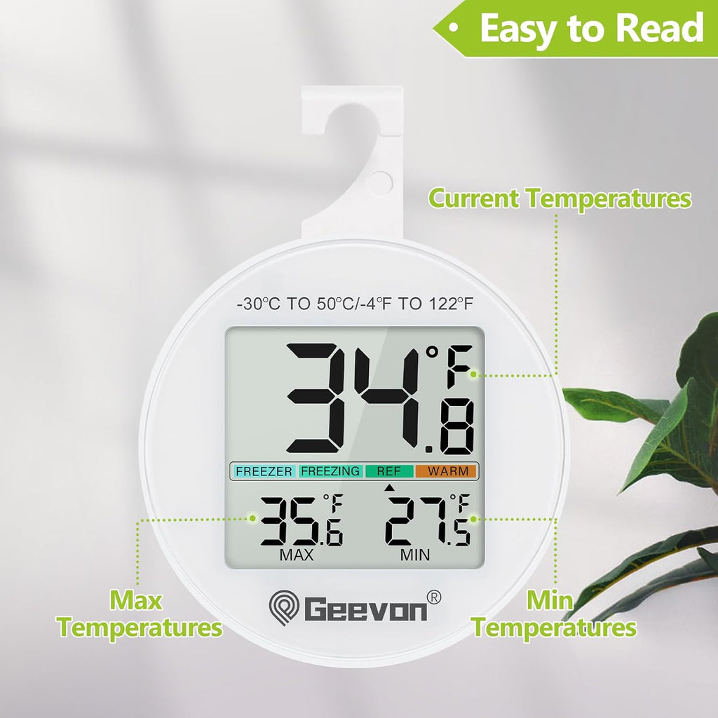 Small Digital Refrigerator Thermometer 2 Pack, IP65 Waterproof Commercial and Home Use, Max/Min Record Function with