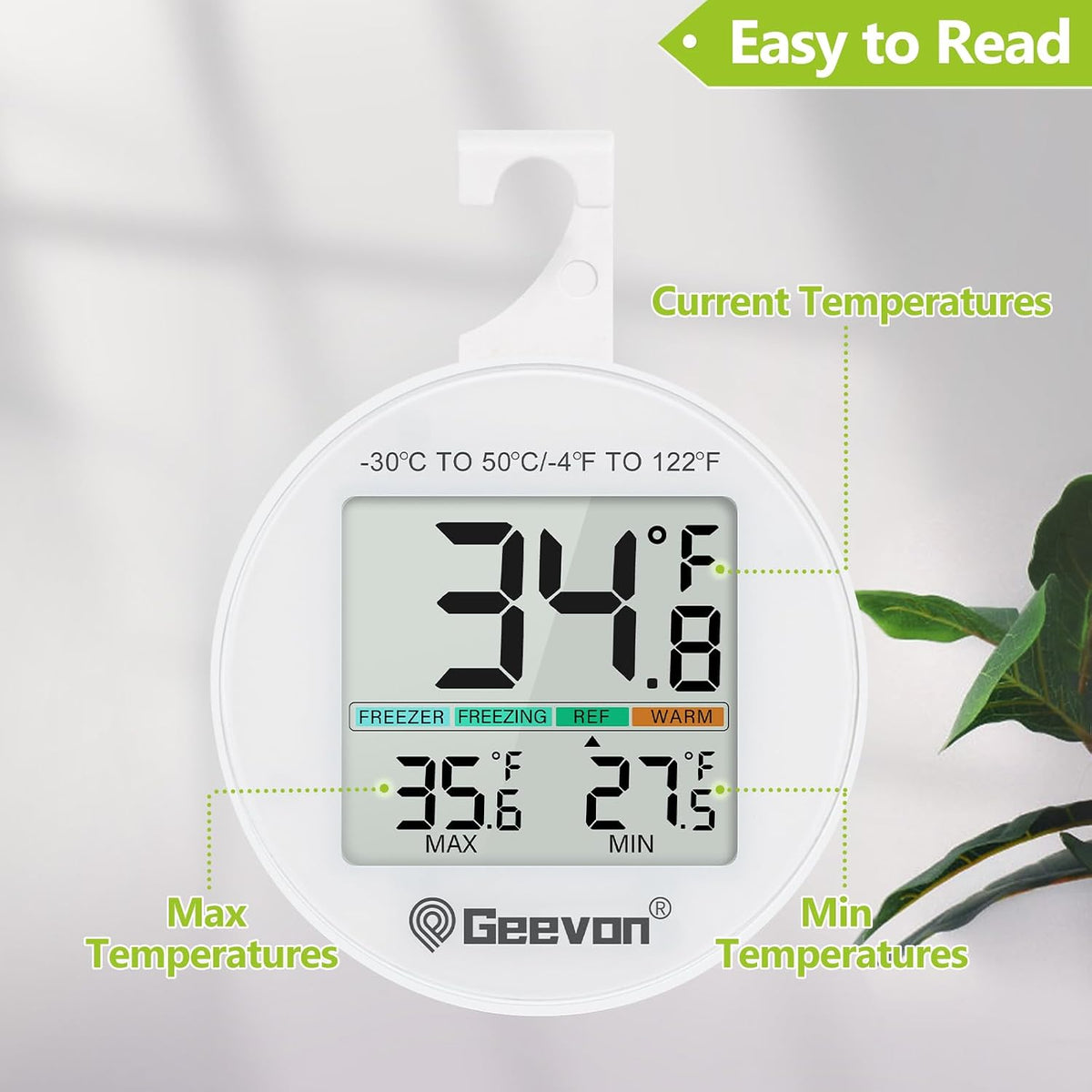 Small Digital Refrigerator Thermometer 2 Pack, IP65 Waterproof Commercial and Home Use, Max/Min Record Function with