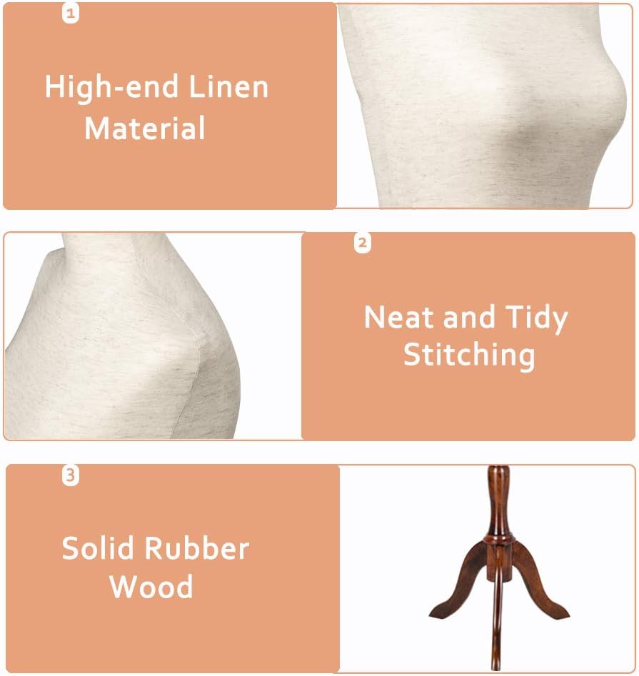 Upgraded Female Dress Form, Mannequin Torse Body with Adjustable Rubber Wood Stand for Dress Jewelry Display (White