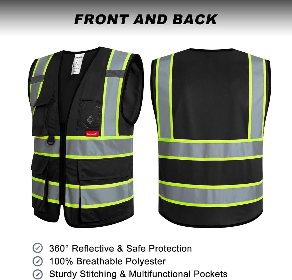 High Visibility ANSI Class 2 Safety Vest with 9 Pockets | Reflective Mesh Safety Vest for Men & Women, Lightweight