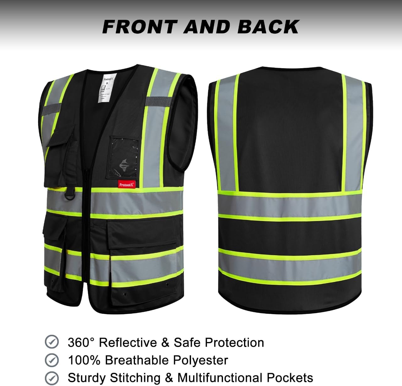 High Visibility ANSI Class 2 Safety Vest with 9 Pockets | Reflective Mesh Safety Vest for Men & Women, Lightweight
