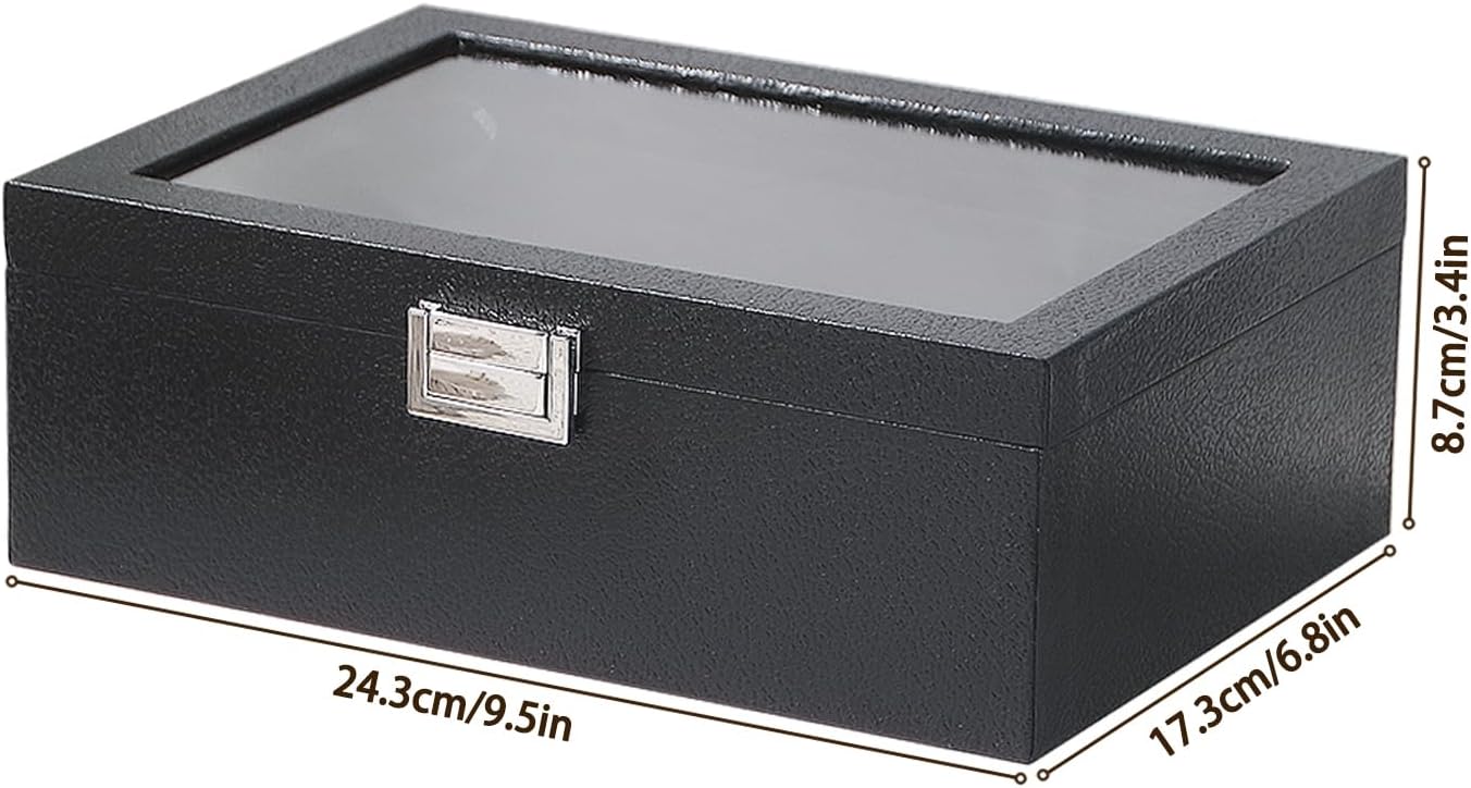 Bracelet Display Holder with Rods for Bangles Watches, Jewelry Organizer Box Storage Case with Clear Lid (Black)