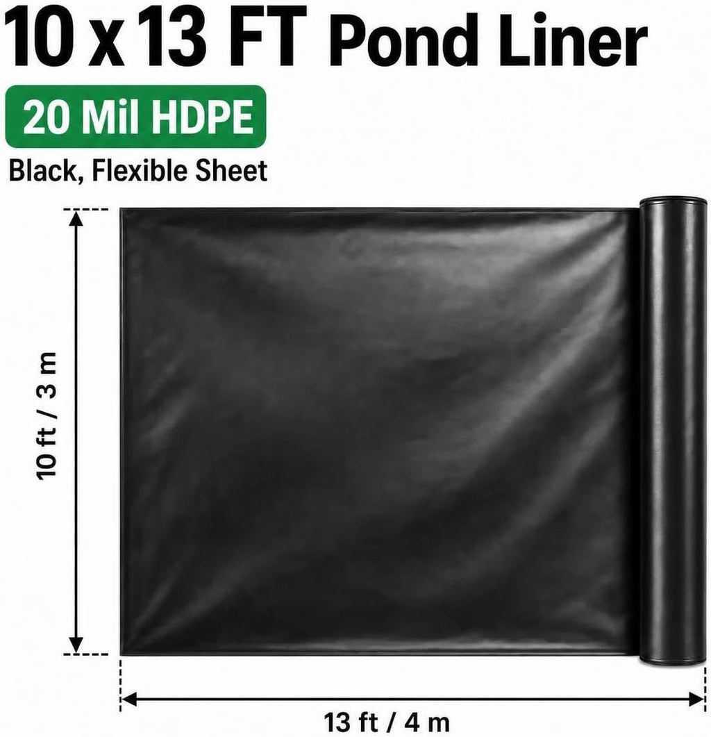 10 x 13 FT Pond Liner, 20 Mil HDPE Pond Liners for Outdoor Ponds