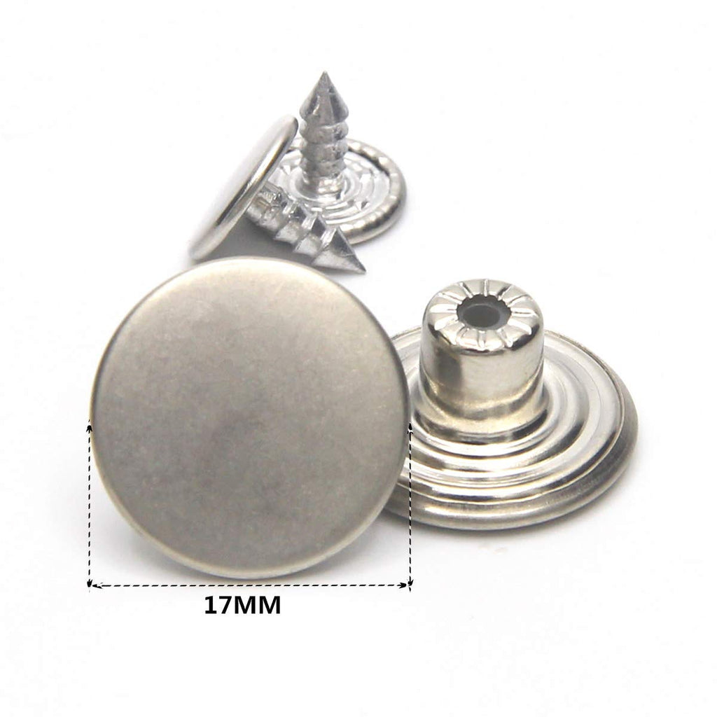 12 Sets Jean Tack Buttons Metal Replacement Kit, Matte Silver