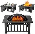 Fire Pit Table 32 Inch Square Metal Stove for Patio, Backyard