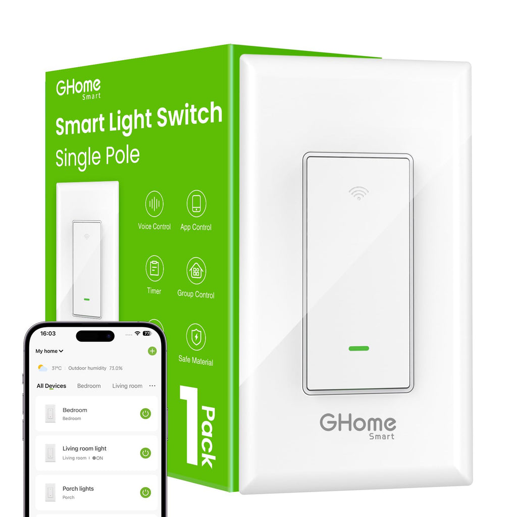 GHome Smart Light Switch, Single Pole, SW5-1 Pack, Neutral Wire Required