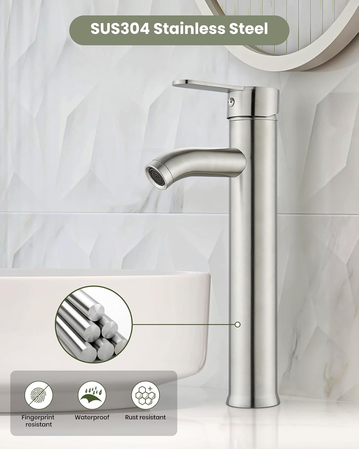 Bathroom Vessel Sink Faucet Metal Pop Up Drain, Brushed Nickel