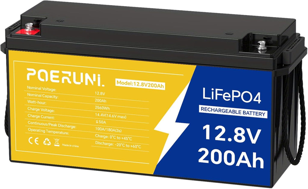 12.8V 200Ah LiFePO4 Battery, Lithium Iron Phosphate Deep Cycle Battery for RV, Solar, Marine, Trolling Motor, 2560Wh