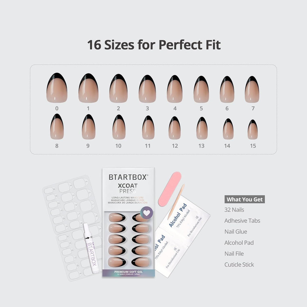 Halloween Press On Nails, French Tip Almond Nails, 32 Pcs Full Kit