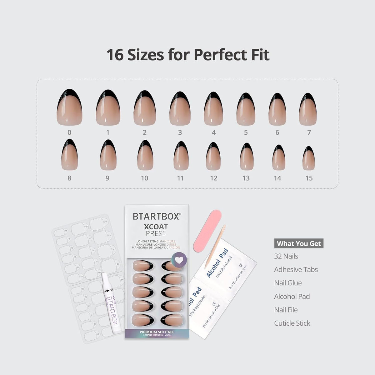 Halloween Press On Nails, French Tip Almond Nails, 32 Pcs Full Kit