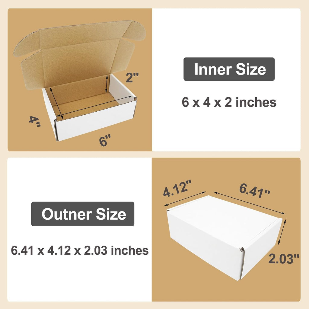 6x4x2 Small Shipping Boxes, White Mailing Box Mailer Flat Corrugated Cardboard Mailers for Business Packaging Mailing
