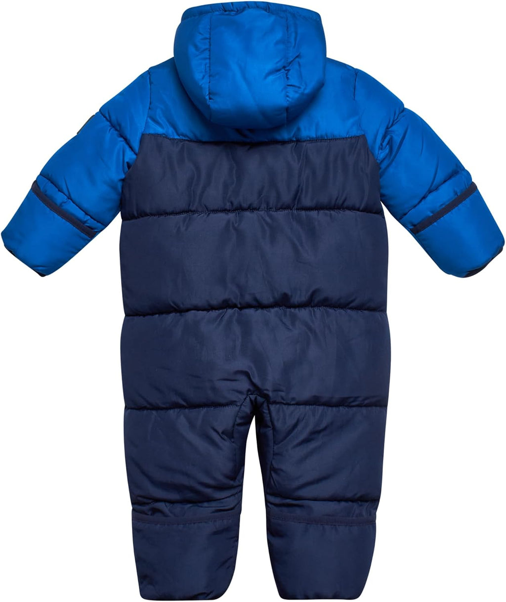 DKNY Baby Boy Snowsuit - Weather Resistant Polar Fleece Lined One Piece Snowsuit Baby Winter Suit With Soft Sherpa Hood