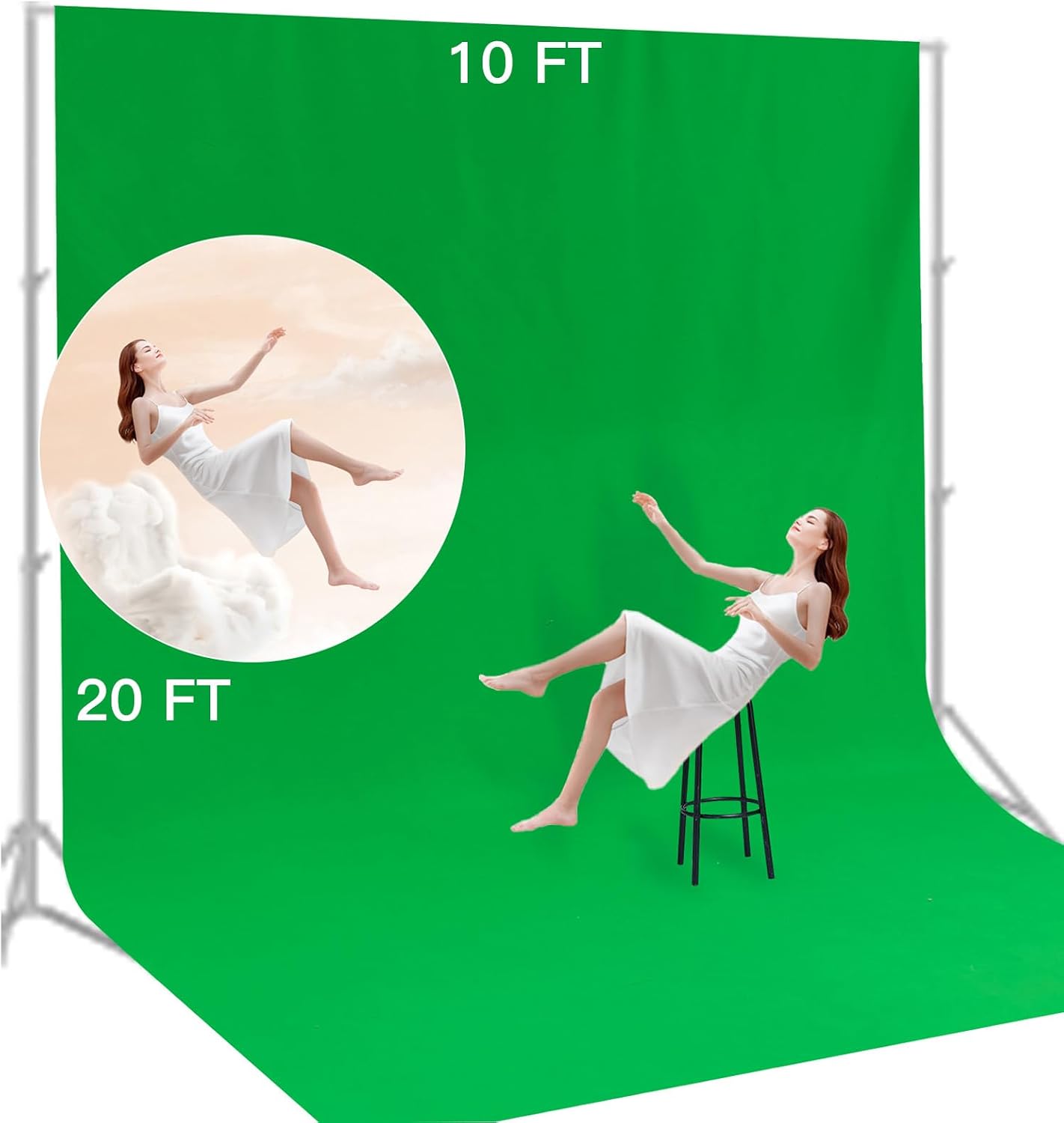 10 Ft x 20 Ft Photography Backdrop Green Screen, Green Background Non-Reflective Fabric Wrinkle Resistance Photo