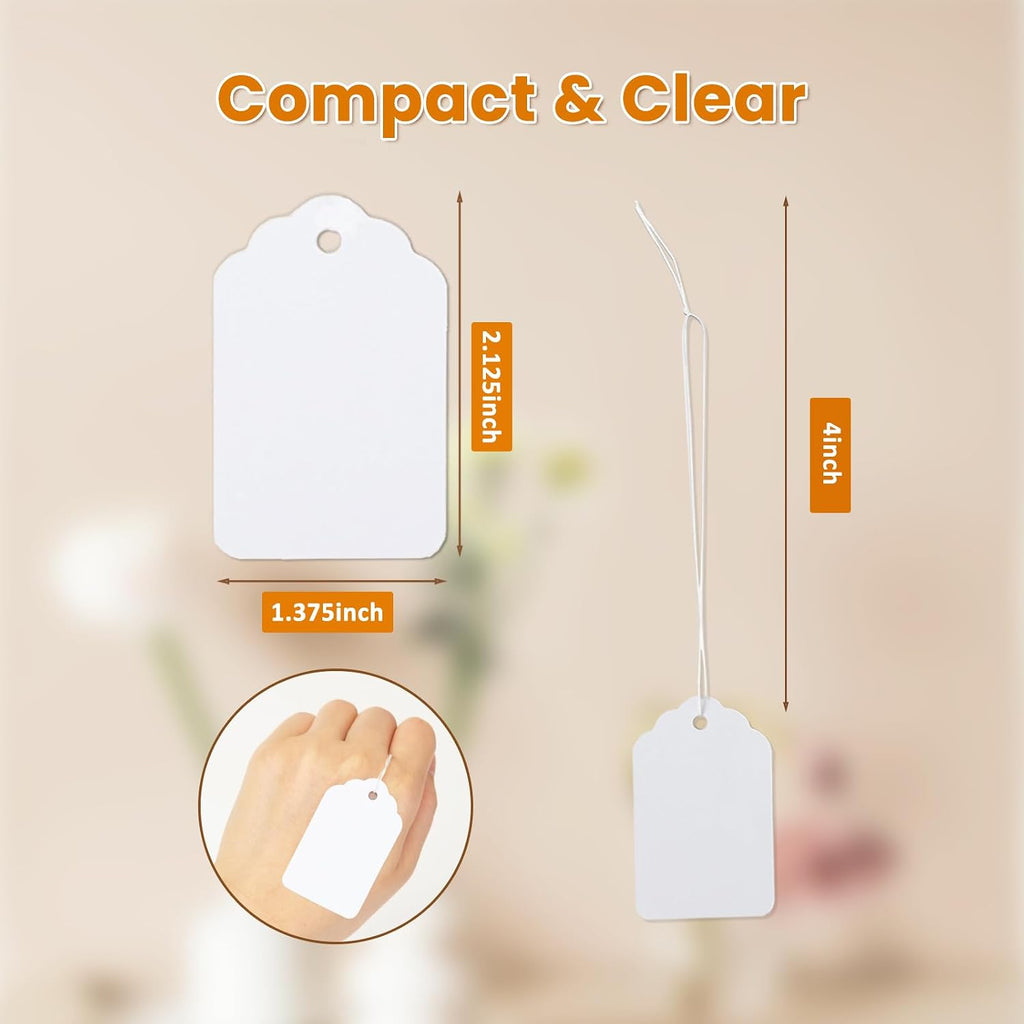 White Price Tags with String Attached 1000 PCS, 1.375 x 2.125 Inches
