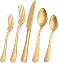 Satin Finish 40-Piece Stainless Steel Flatware Set, Matte Gold Silverware, Dishwasher Safe