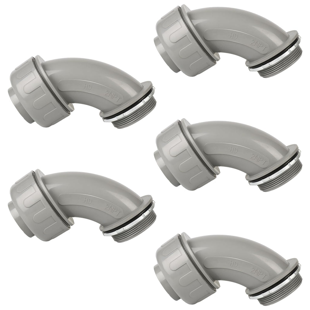 HDHAODA Conduit Connectors, 2 Inch, 90-Degree, Grey, 5-Pack