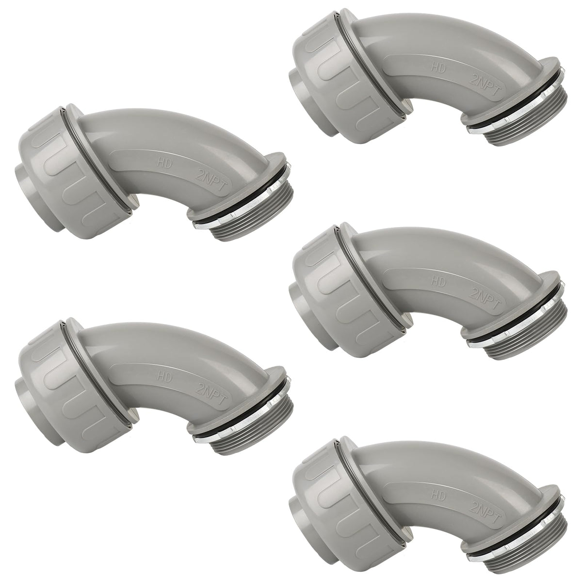 HDHAODA Conduit Connectors, 2 Inch, 90-Degree, Grey, 5-Pack