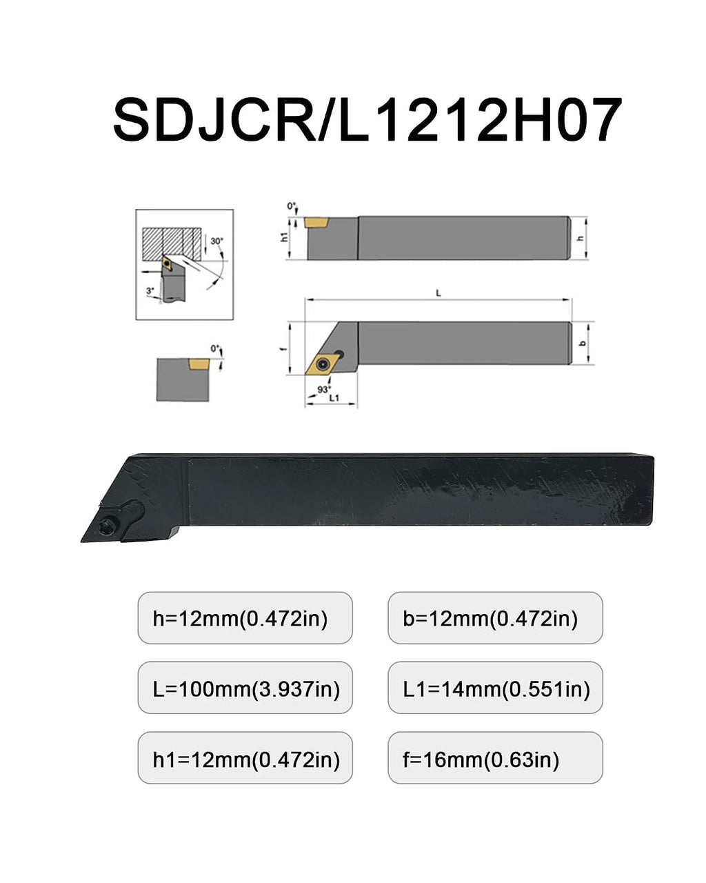 1/2"Tool Holder with DCMT21.51 Carbide Turning Inserts for Stainless Steel