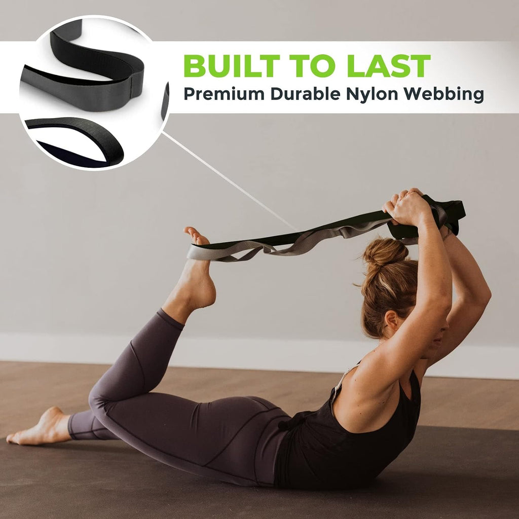 Physical Therapy Yoga Stretch Strap with 12 Loops, 1.5 Inch Wide, 8 Ft Long
