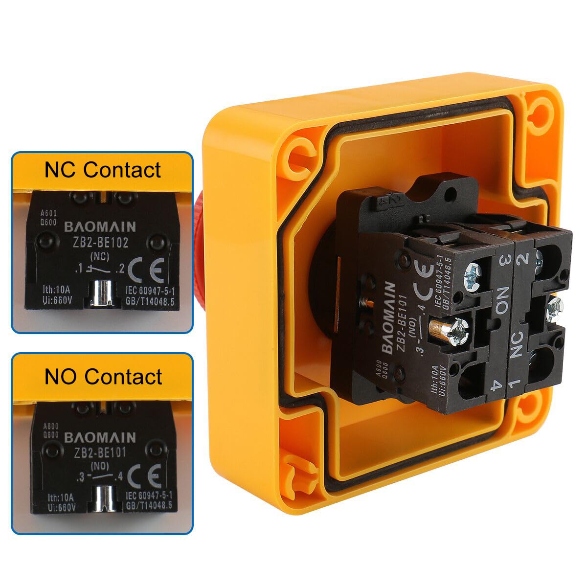 BAOMAIN Keyed Emergency Stop Push Button Switch with Enclosure Box 1NO1NC