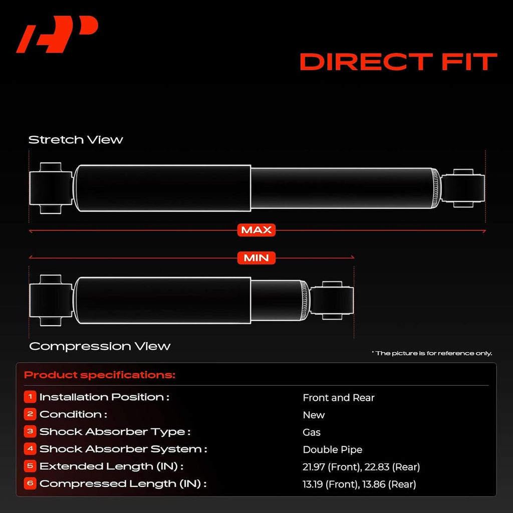 A-Premium Front and Rear Shock Absorbers, Set of 4 - Compatible with Jeep