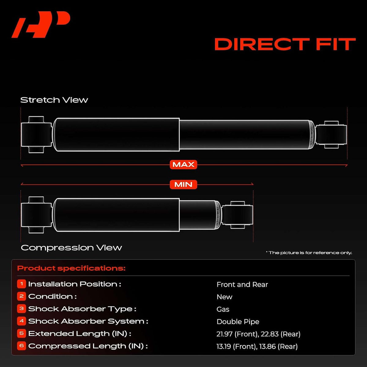 A-Premium Front and Rear Shock Absorbers, Set of 4 - Compatible with Jeep
