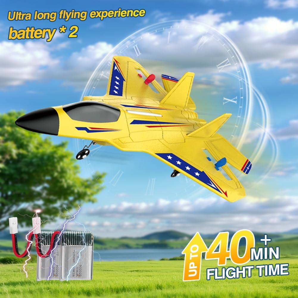 F22 2.4GHz RC Jet, Gyro Airplane with 2 Batteries for Beginners | Built-in gyro stabilization for stable flight, LED